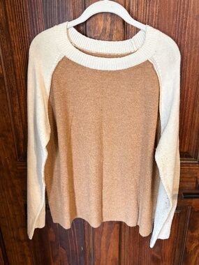Sonoma brown tan and white sweater size large raglan sleeve style NWOT